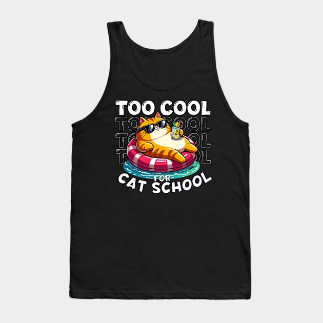 Too Cool for Cat School 😎 Chill Beach Cat Tank Top by Critter Chaos